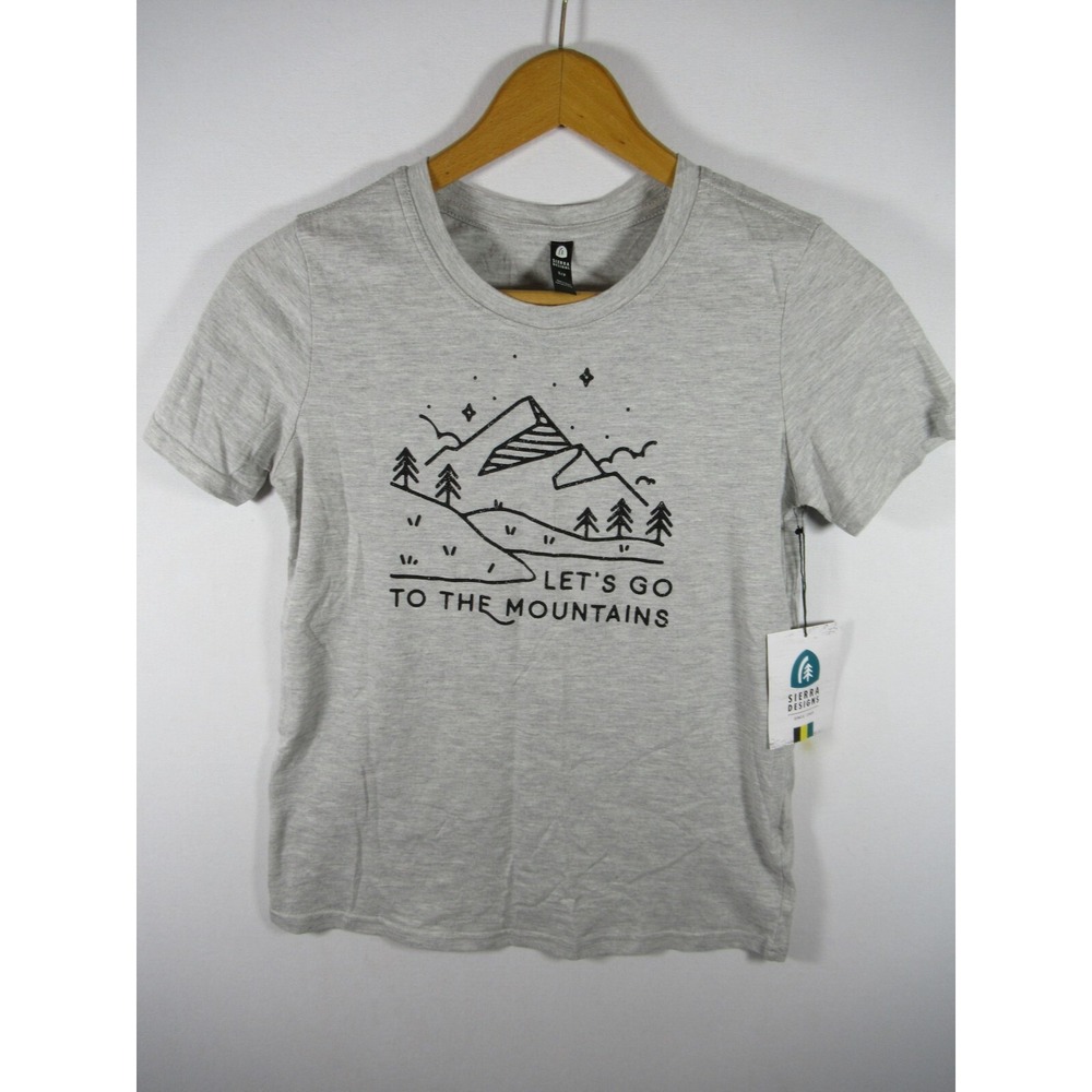 NEW Sierra Designs Let's Go To the Mountains T-shirt Women S Gray Short Sleeve